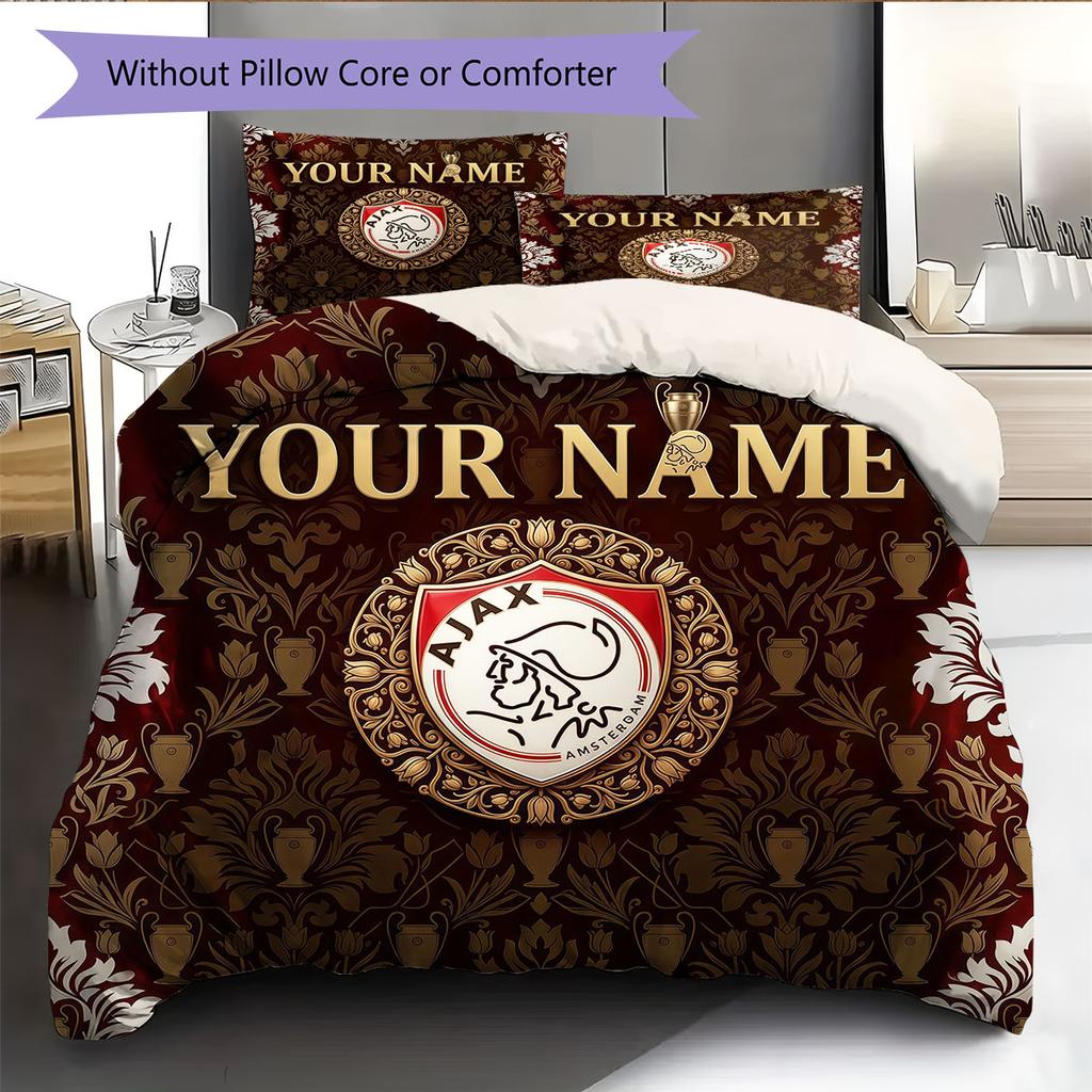 Custom Name,AFC Ajax Pattern Bedding Home Decoration Birthday Gift ( 1 duvet cover + 2 pillowcase, without core),fan merchandise.
