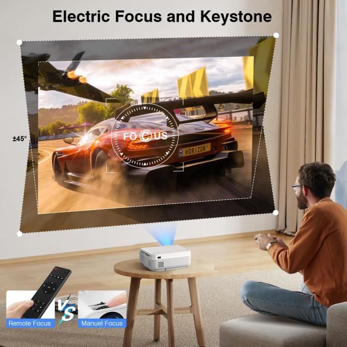 Mini Projecteur - YEZMEK - V7 Amélioré 2024 - Focus Électrique - Correction Numérique - 1080P Full HD