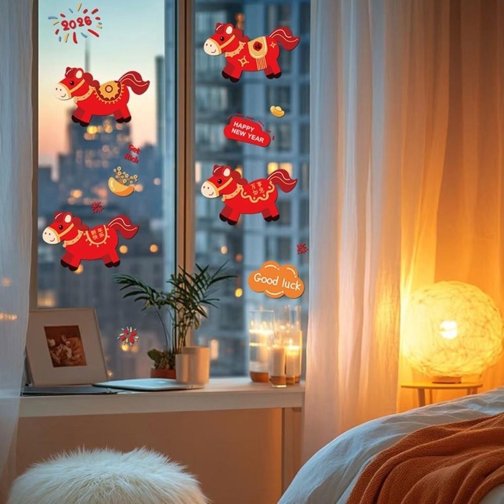 Large Size New Year Window Stickers Red 2026 Horse Year Stickers Window Glass Decor  Car Decoration