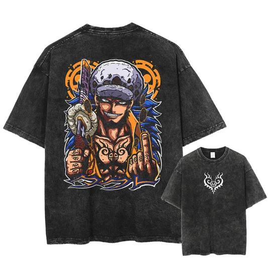Japanese Anime One Piece Retro Washed Tshirt Men and Women Summer Harajuku YK Clothing Round Neck Short Sleeved Tshirt Unisex