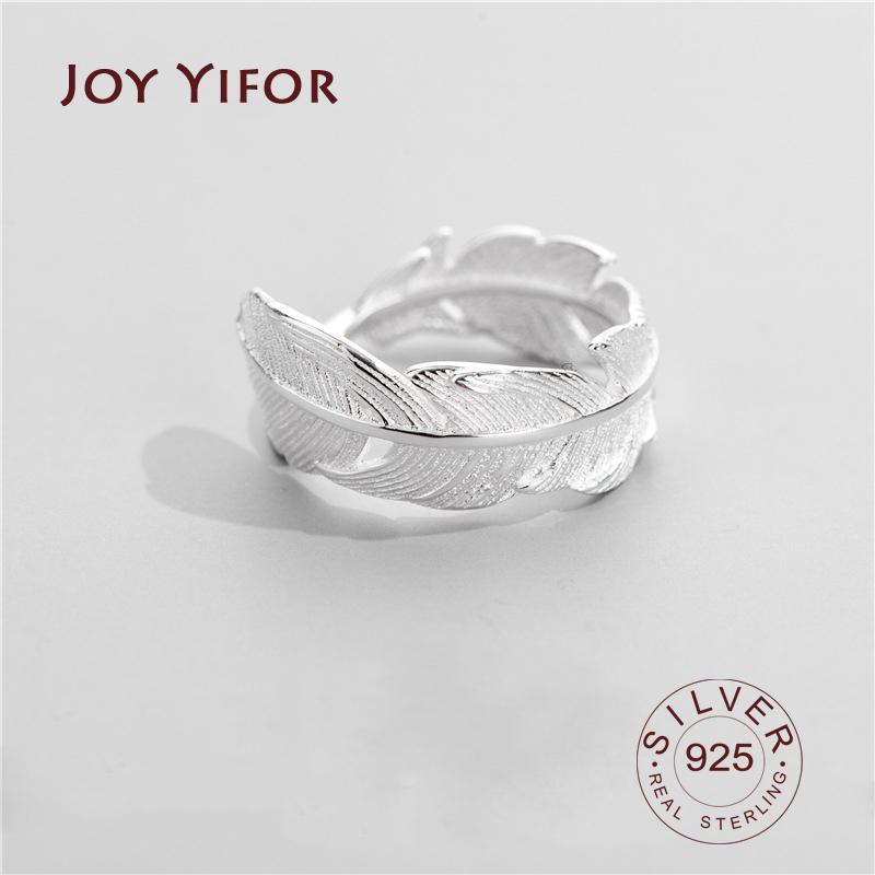 Hot Sale Atmosphere Personality BFCLUB  Silver Color Jewelry High-quality Feather Female Leaf Simple Opening Rings