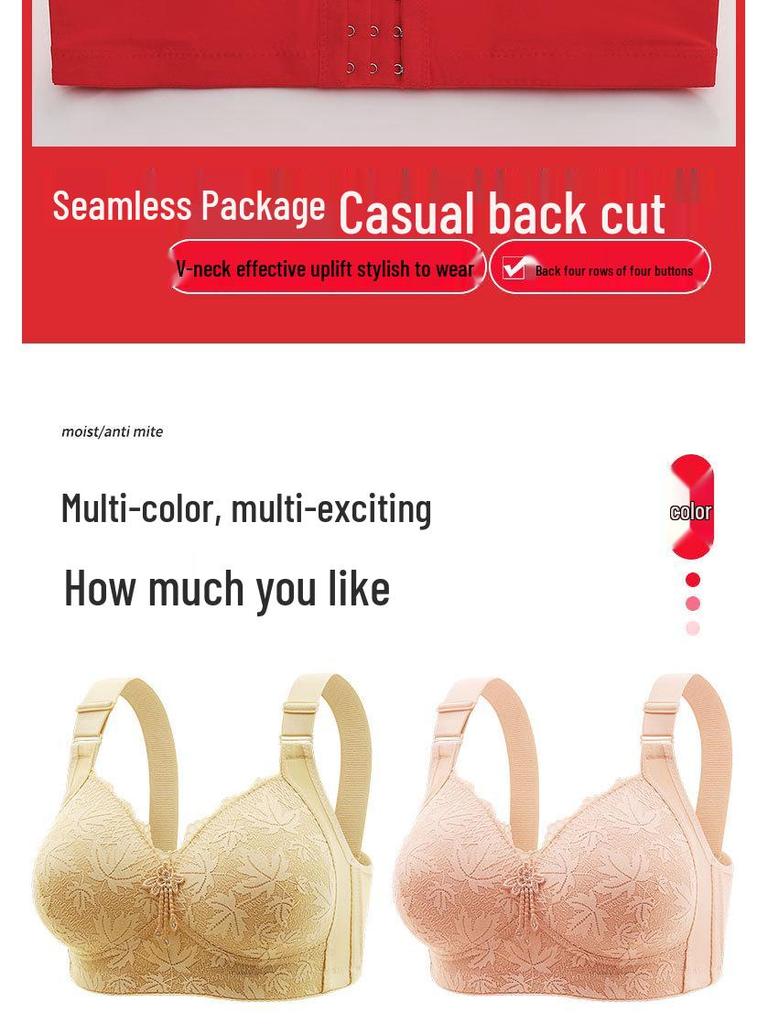 Roter Spitze Plus Size Drahtloser Dünnkorb-BH mit stilvollem Rücken