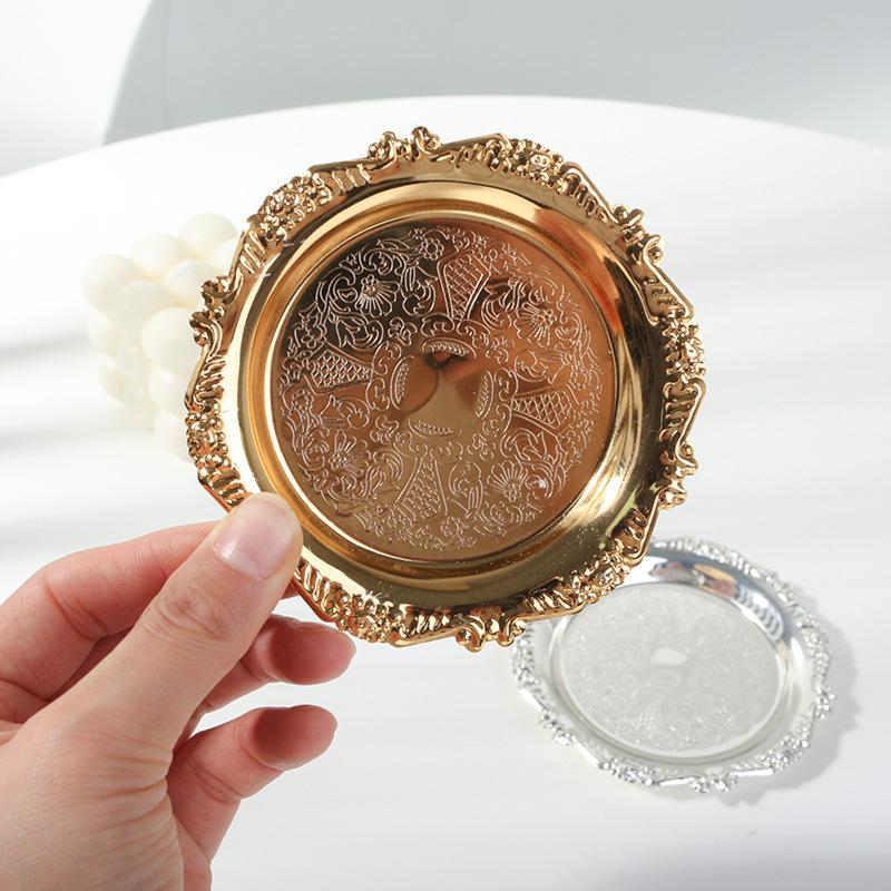 Retro Luxury Silver Plated Plates Cake Dessert Tray Perfume Key Candle Organizer Tray Home Hotel Supplies