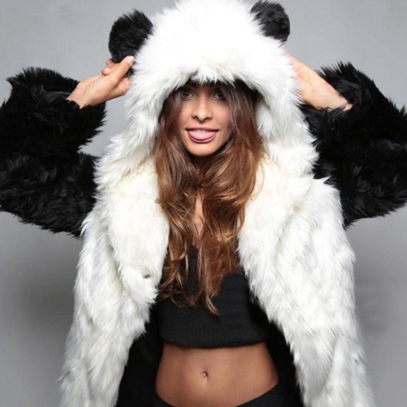 European and American fur coat women's medium and long rabbit ears cartoon bear artificial fur Halloween hooded costume