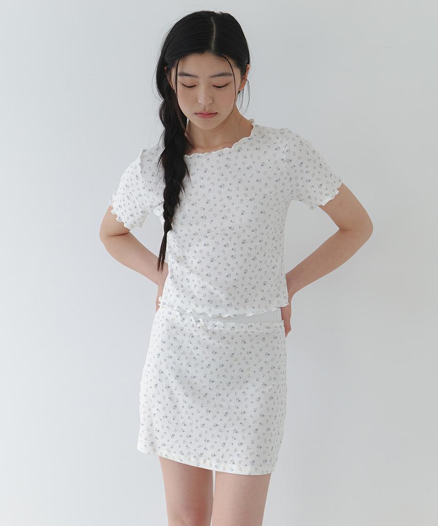 LAMINEZ Luna Floral Frill T-Shirt - Ivory