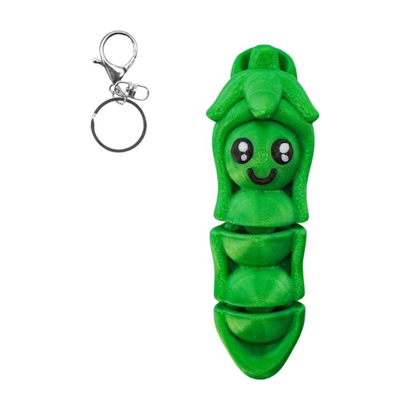 

Movable 3D Printed Pea Pod Cartoon Keychain Plastic Keyring Novelty Decors Gift Playful Bag Charm For Students Adults 1