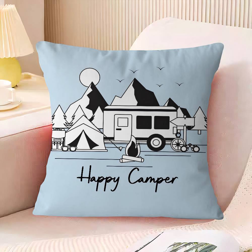 Happy Camper Kissenbezug Cartoon Geschenk Kissenbezug Schlafzimmer Zuhause Sofa Stuhl Sitz Dekor Kissenbezug