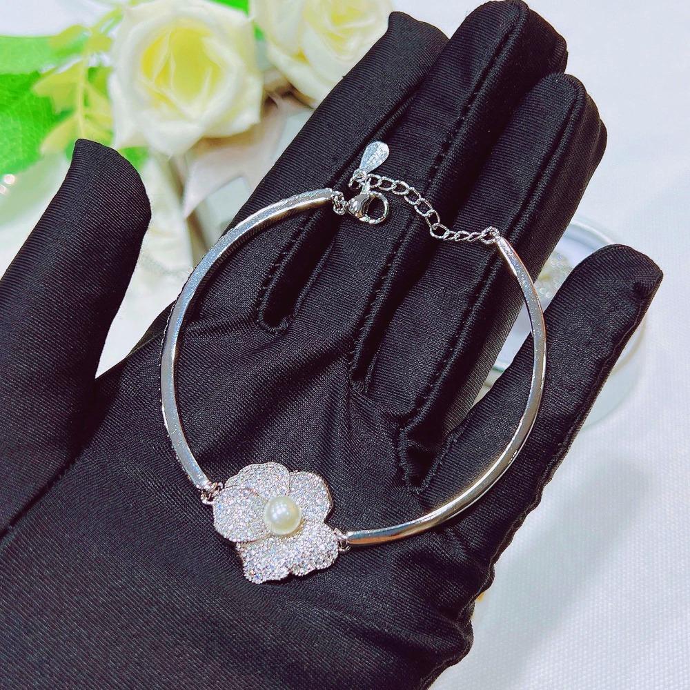 Women Jewelry Set French Luxury Pearl Camellia Flower Ring Earrings Bracelet Necklace Elegant Fashion Accessories