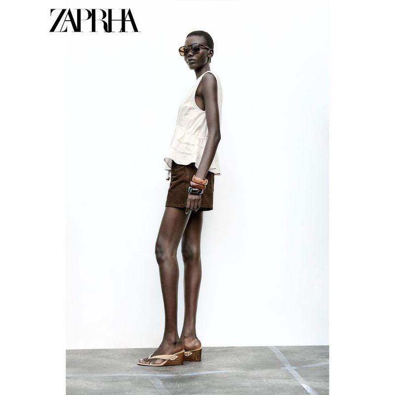 Zaprha 2025 Summer New Sweet Simple Comfortable V-neck Sleeveless Straight Lace Short Jacket 7200032