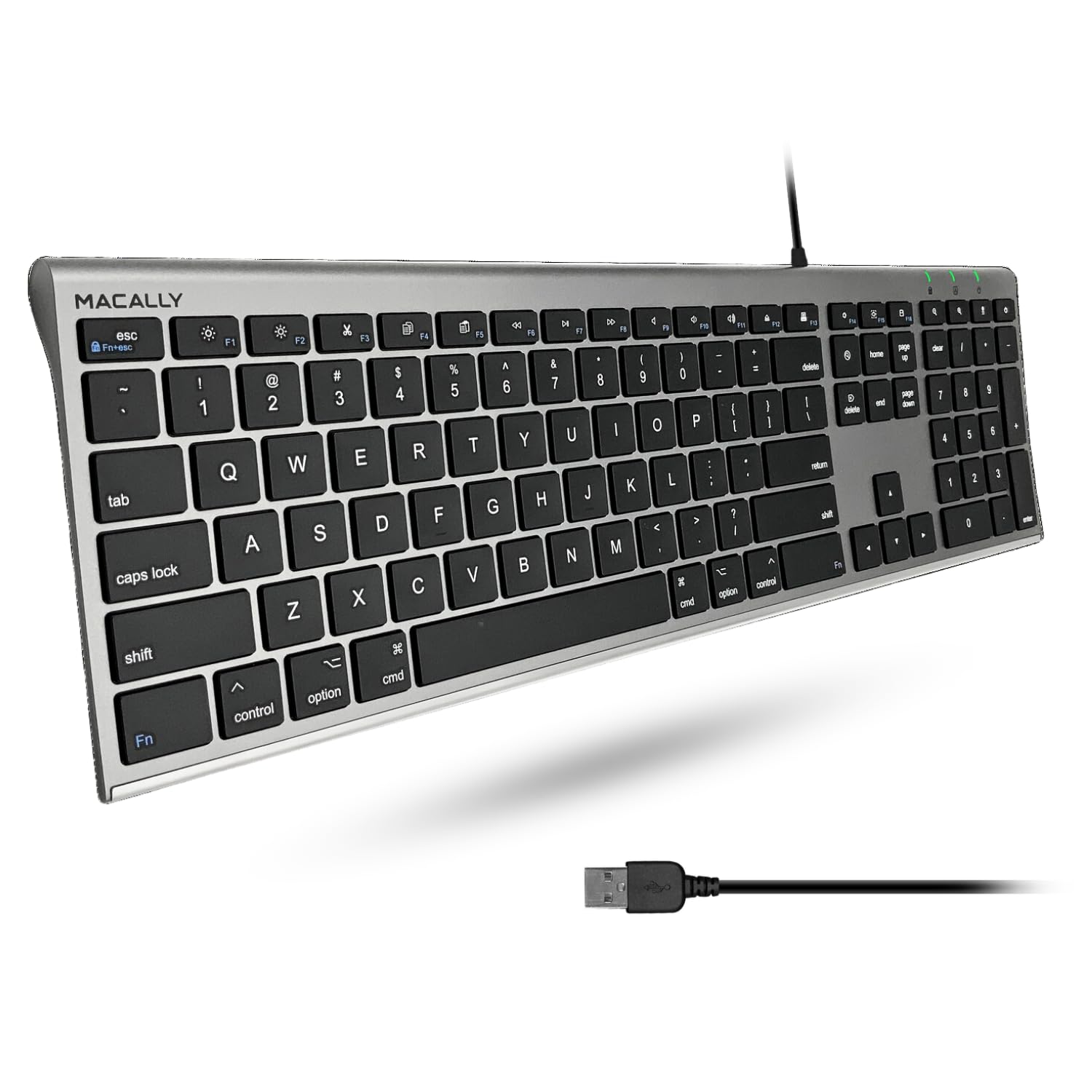 

MACALLY Mac Keyboard, US Layout, Wired, All-Aluminum Frame, Slim, Quiet, Scissor-Style Keys, with Numeric Keypad, for Working from Home, Telework,