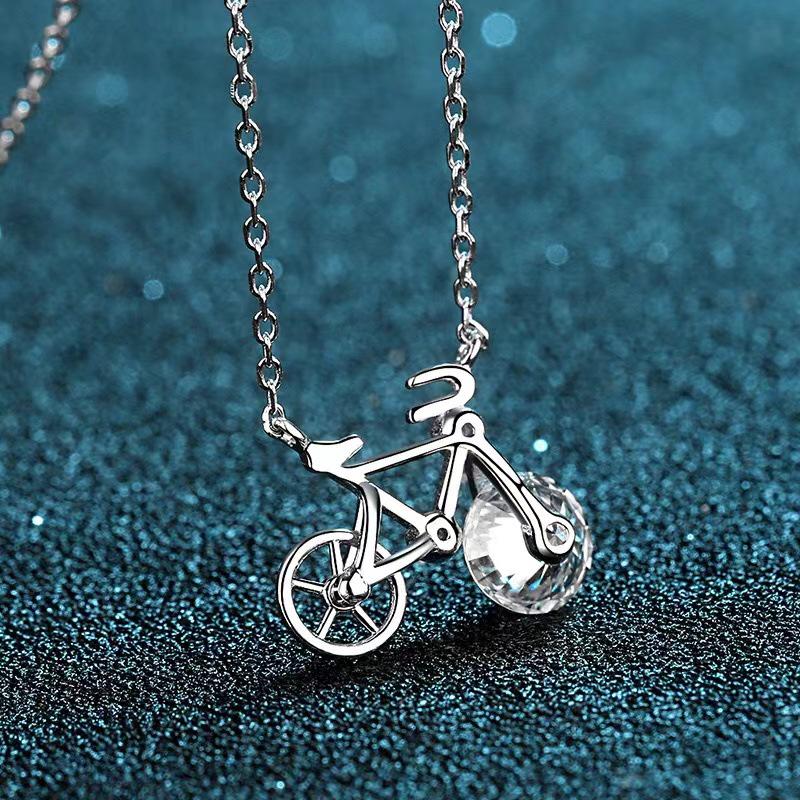 S925 Sterling Silver Moissanite Bicycle Choker - Women's Cute & Versatile Fashion Necklace, Internet Celebrity Style