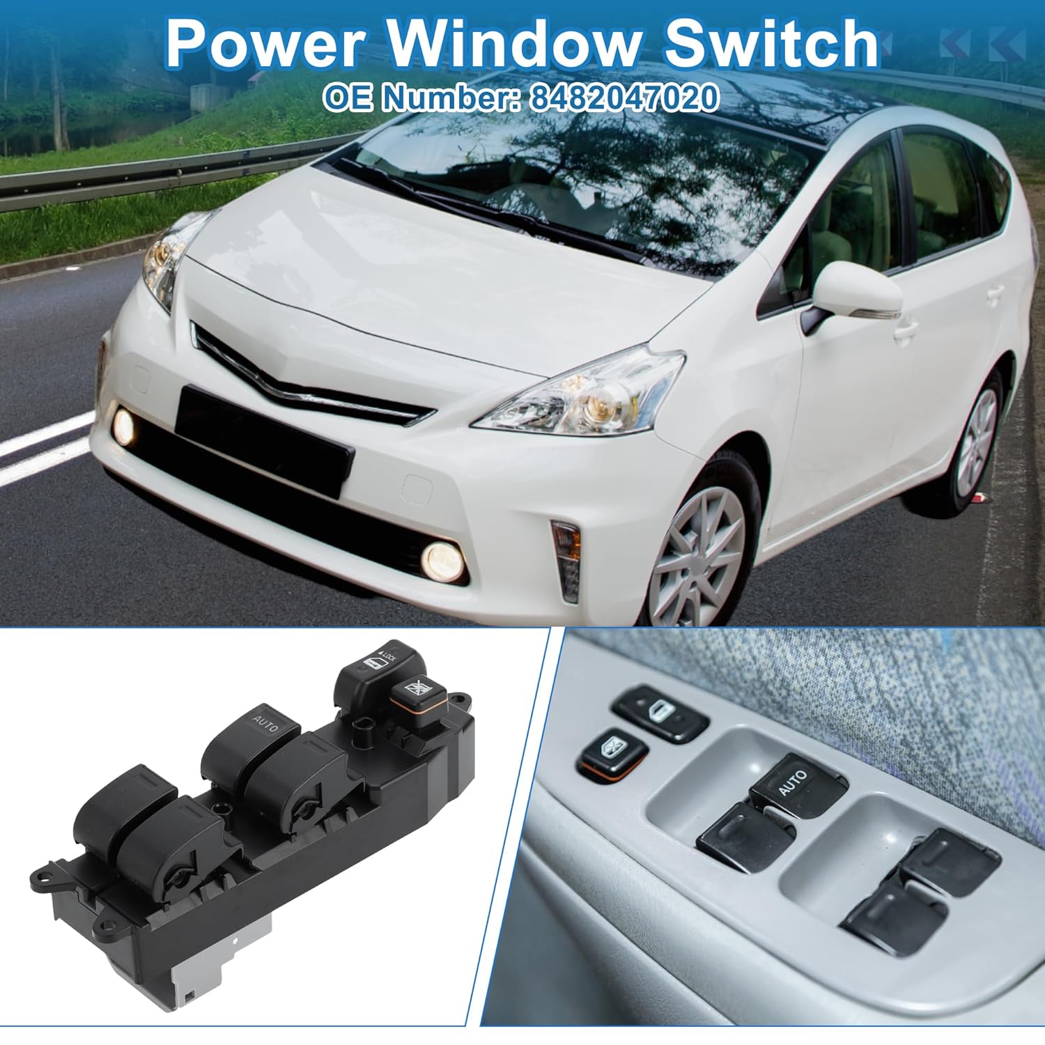 Power Window Switch No.8482047020 Window Control Switch for Toyota Prius 2004-2009 Black