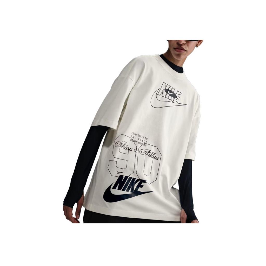 Nike Letter Print Loose Short Sleeve T-Shirt Women Tops Sail-White HJ0521-010