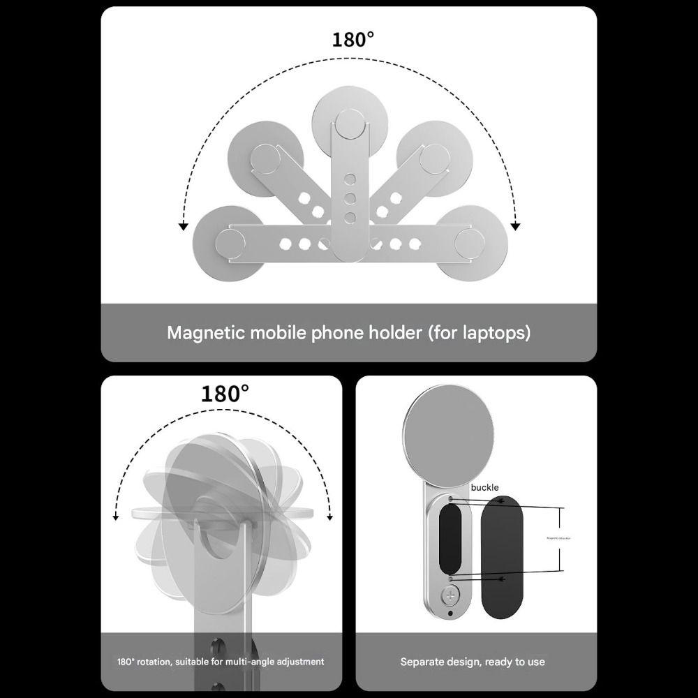 Foldable Extension Bracket Monitor Side Mount Phone Stand Magnetic Phone Holder  for Laptop