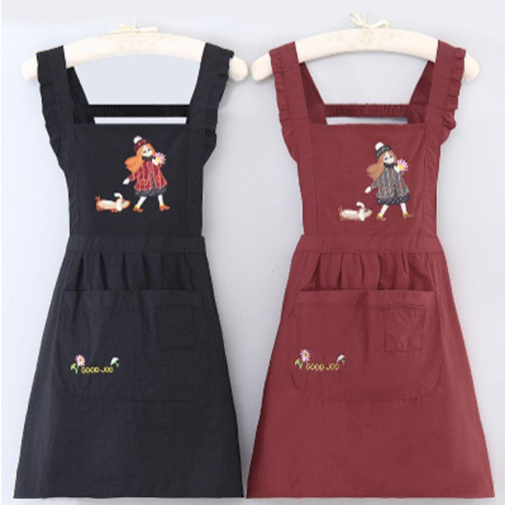 Cartoon Kitchen Apron Princess Style Anti-fouling Cooking Baking Bibs Cross Back Waterproof Restaurant Uniform for Women