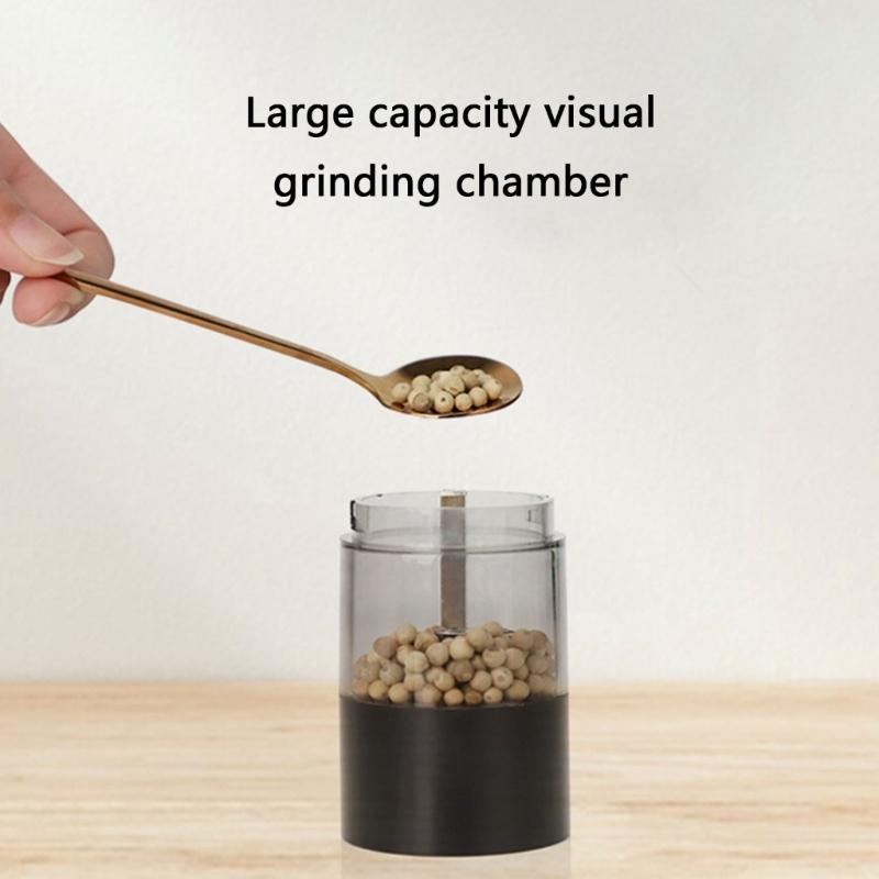 Button Touch Electric Spices Grinder for Salt & Pepper, Clear Chamber Rechargeable Pepper Mill for Desktop Seasoning and Kitchen Preps