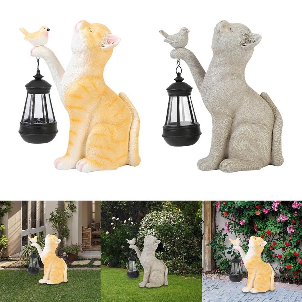 Cat Solar Light Gifts Crafts Modern with Solar Lantern Cat Outdoor Statue Cat Figurine for Garden Patio Yard Housewarming Gifts