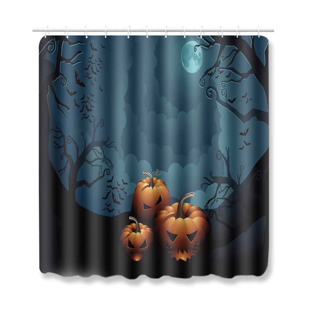 Halloween Shower Curtain Floor Mat Three-Piece Combination Set, Living Room Sand Absorbent Carpet, Bedroom Non-Slip Door Mat