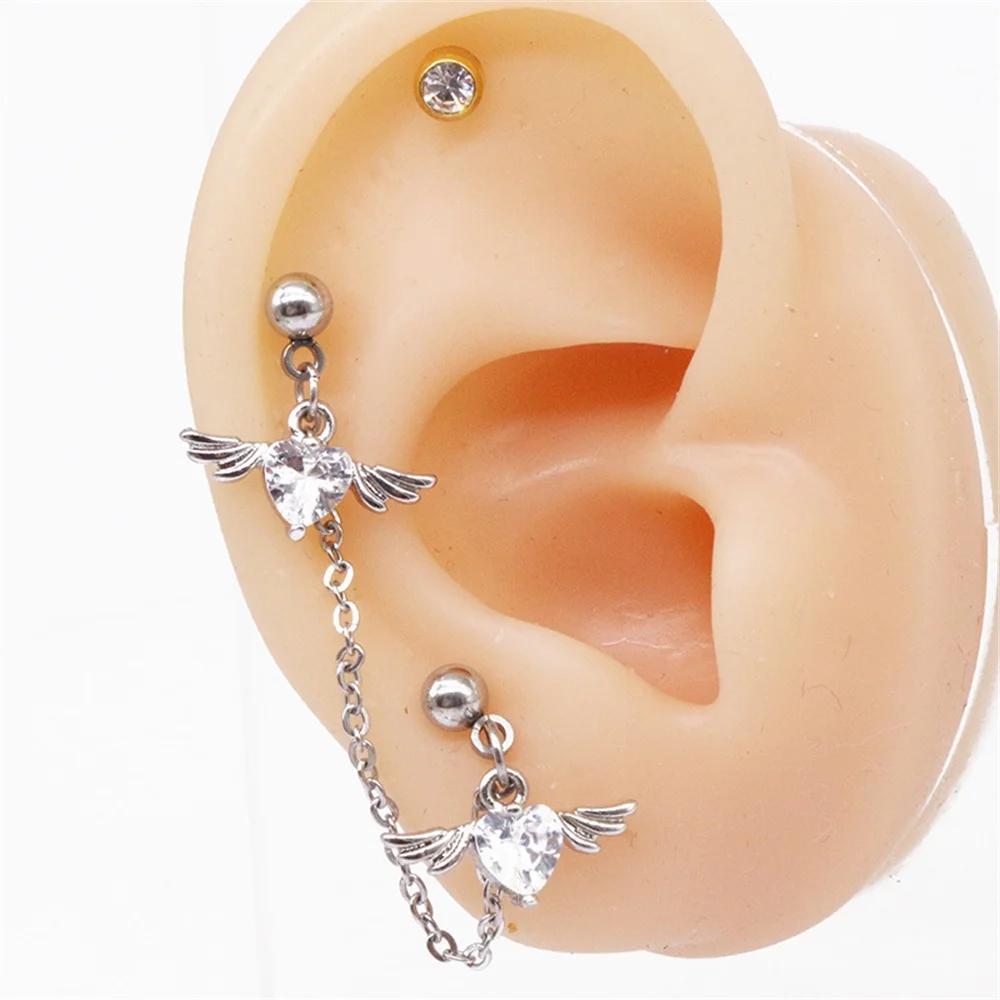 1.2mm serce podwójny płat Helix kolczyk do piercingu kolczyk na chrząstkę szpilki dynda dziewczyna moda biżuteria do ciała