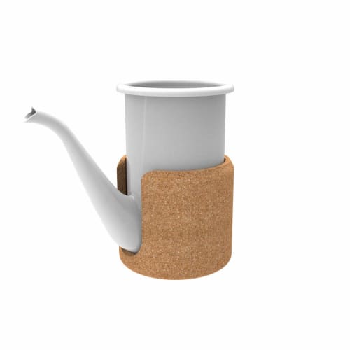 Form Lady cupPot, a Hand-operated Enamel Pot, In Brown and Omoiki Peppermint Blue.