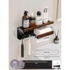 Punch-Free Black Walnut Bathroom Organizer with Toothbrush Cups