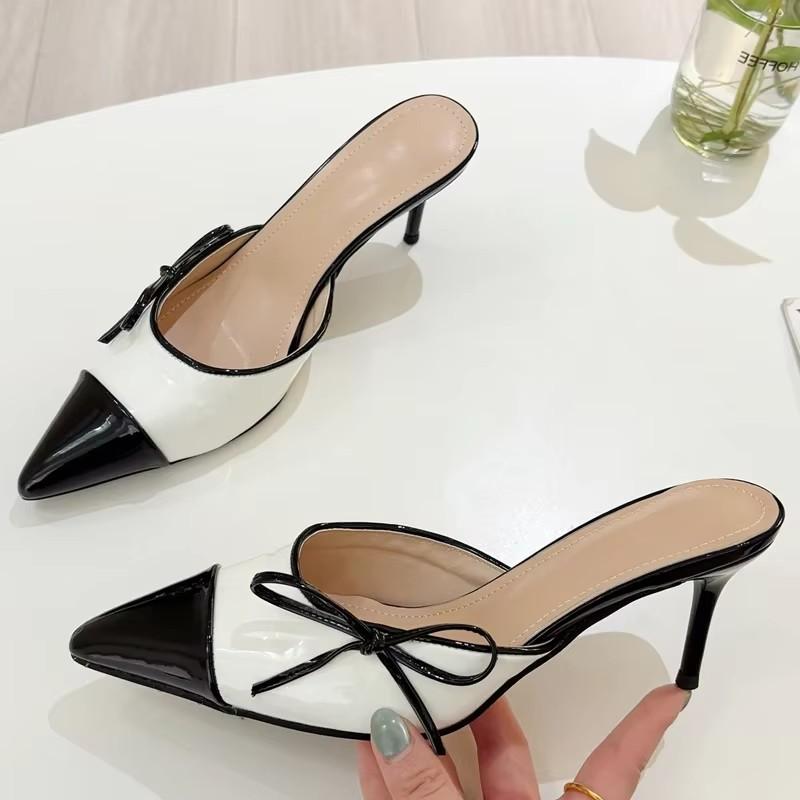 Fashion Eilyken Spring Butterfly-knot Pointed Toe Mule Women Slippers Fashion Elegant Thin Heels Party Dress Ladies Shoes