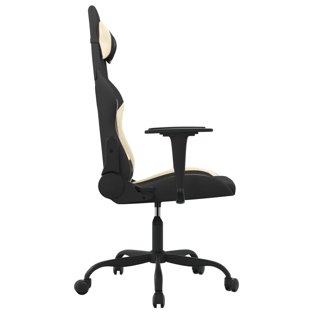 Gaming Chair with Massage Function Black and Cream Fabric