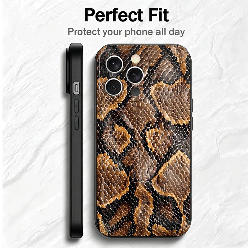Fashion Snake Skin Pattern Soft Phone Case for iPhone 16 16E 17 Air 15 Pro Max 14 Plus 13 Mini 11 12 7 Black Cover Back Shell