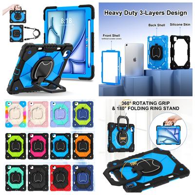 For Apple iPad Air 11 (2024)/ iPad Air 11‑inch (M2). 360° Rotating Grip Heavy Duty Protection Stand TPU+PC 3in1 Anti-knock Shockproof Tablets PC Case