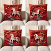 2D Red Chinese Style Horse Pattern Pillow Cover Pattern Cushion Cover Suitable For Sofa Bedroom Car Pillow Cover