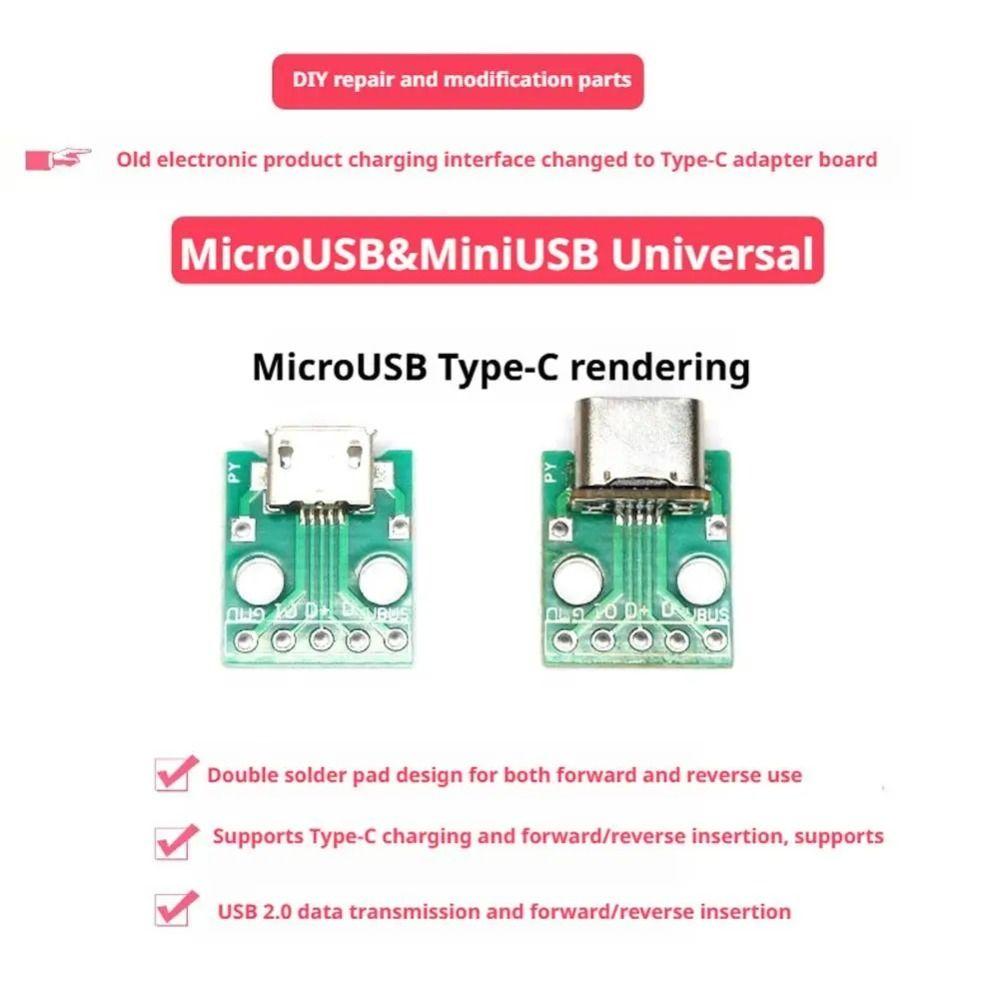 DIY Modification Mini USB to Type-C Connector Charging Port Adapter Board Electronics