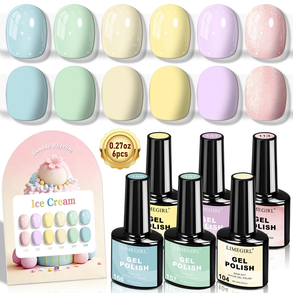 LIMEGIRL 6 Colors Gel Polish Set Shimmer Purple Mint Nude Nail Art Kit Low Odor Quick Dry Long Lasting