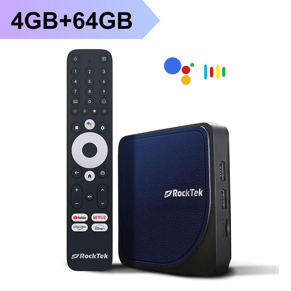 

RockTek G2 Android TV 14 Smart TV Box Сертифицирован Google и Netflix S905X4-K Поддержка H.265 4k Wifi6 1000M LAN BT5.0 ТВ-приставка 4G64G синий/чёрный