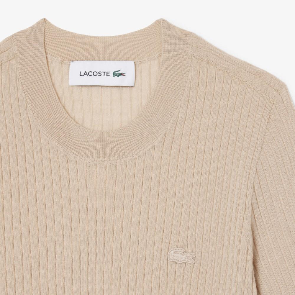 [lacoste] Women's Fine Merino Wool Rib-Knit Short-Sleeve Sweater AF4146-56GX6F