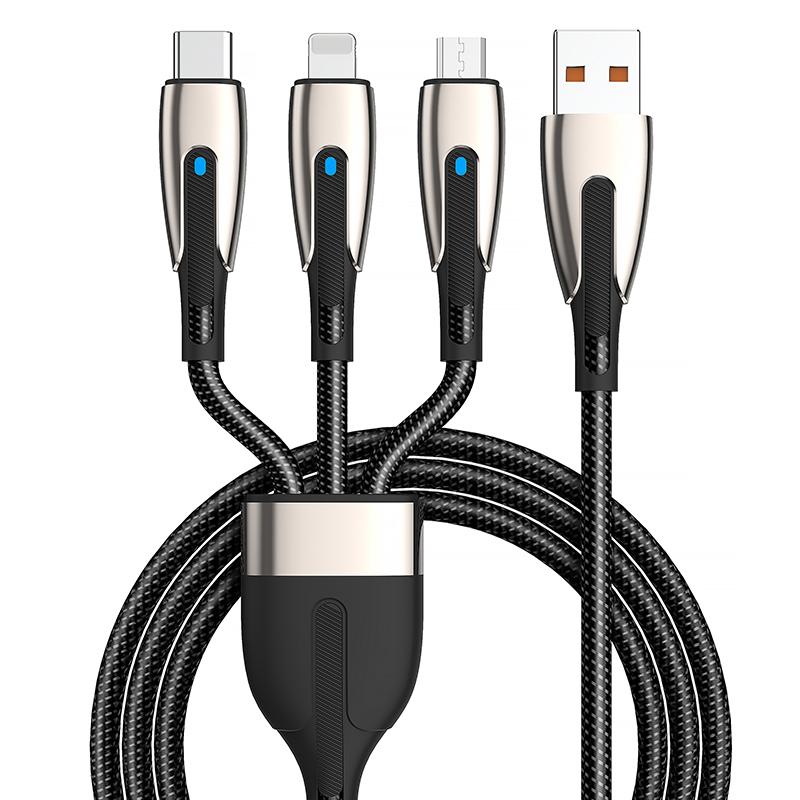 

100W 3-In-1 Mobile Flash Charging USB Data Cable Suitable For iPhone 5-14 Huawei Type-C Super Fast Charging 5A Charging Cable 1.2m чёрный