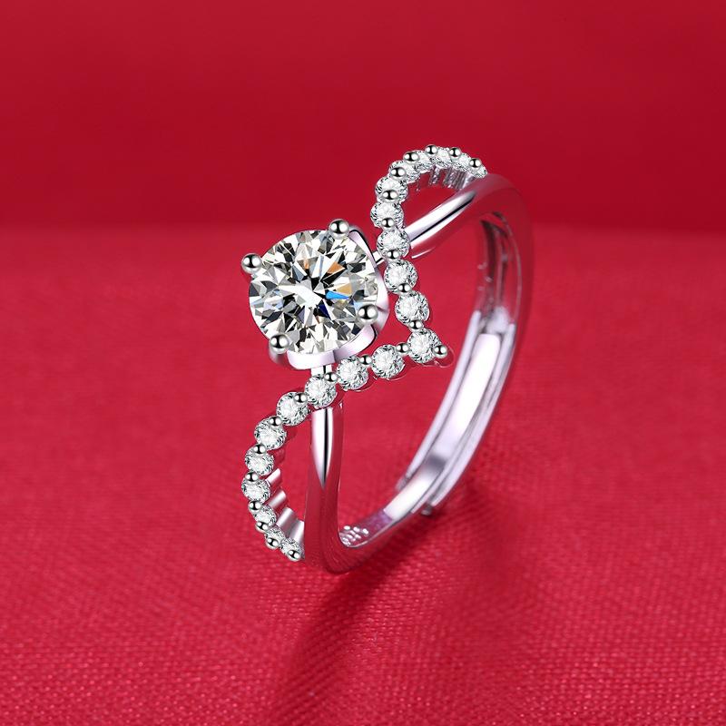 925 Silver Ring Heart AAA Zircon Open Adjustable Engagement For Women Wedding Fashion Jewelry Party Gifts