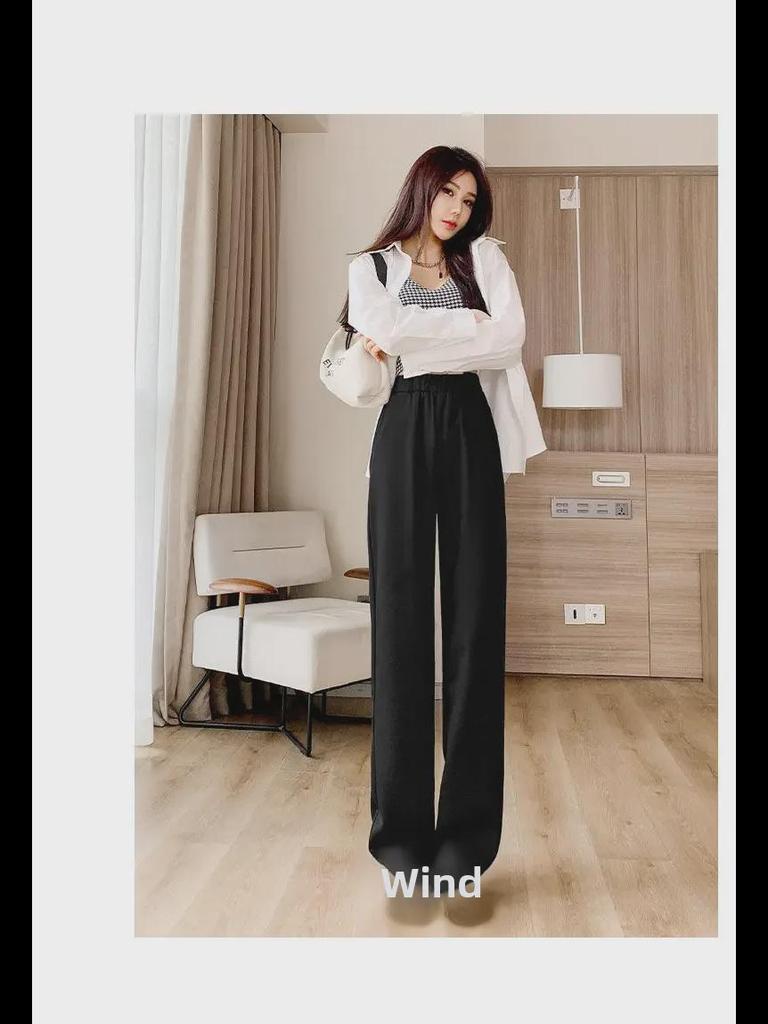 Women's High-Waist Black Wide-Leg Pants: Spring/Summer Slim, Straight, Loose, and Casual Trousers.