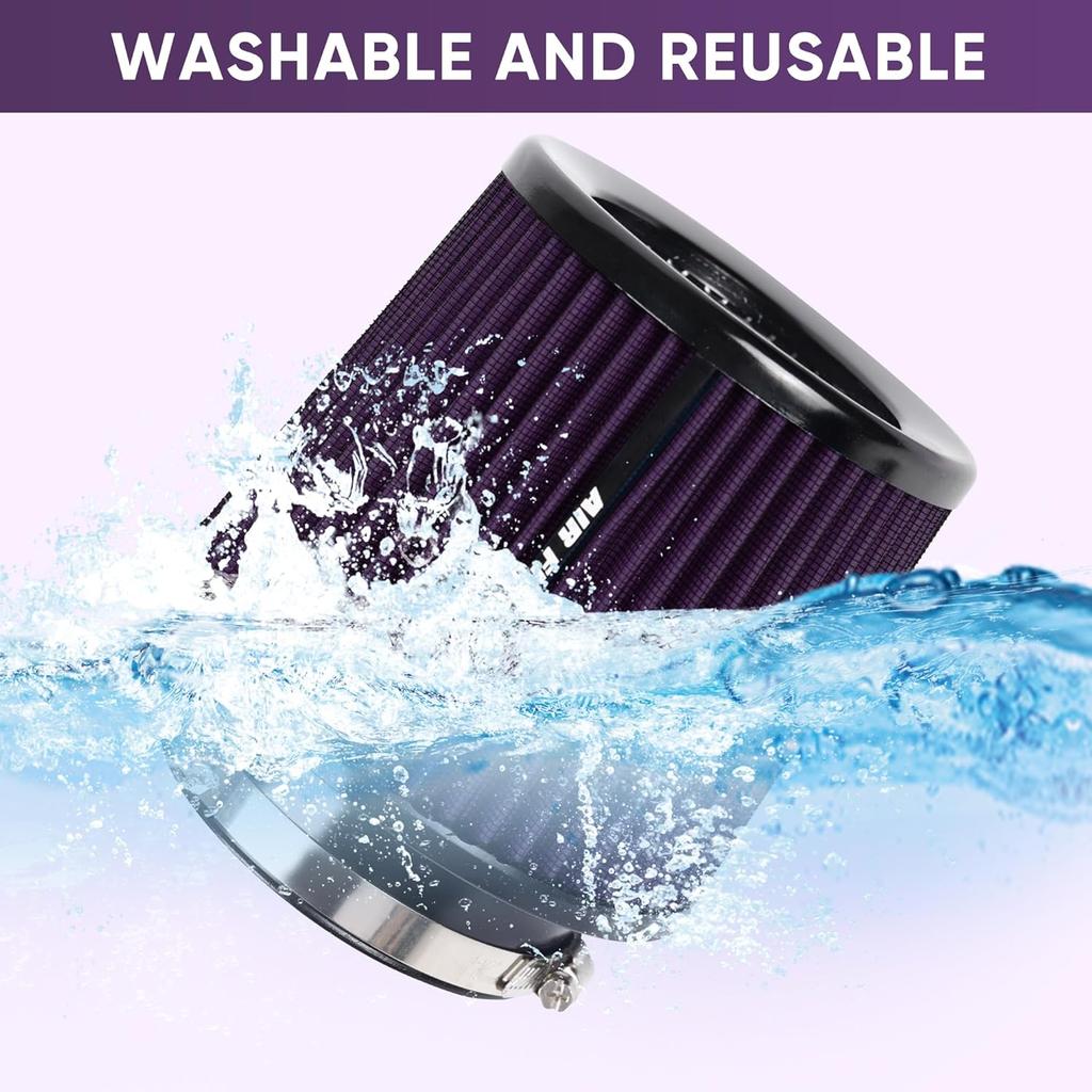 3 3.5 4 Inches Cold Air Intake Filter 76mm 89mm 101mm High Performance Washable Clamp-On Replacement Cone Air Filter 3 in 1 Size Purple