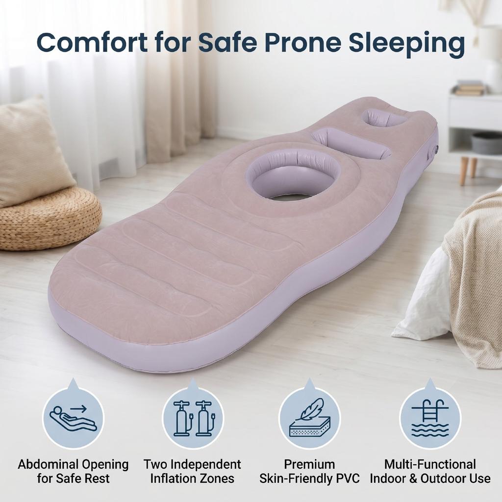 Inflatable Pillow with Belly Head Hole Flocked PVC Blow Up Belly Mattress for Prone Sleeping