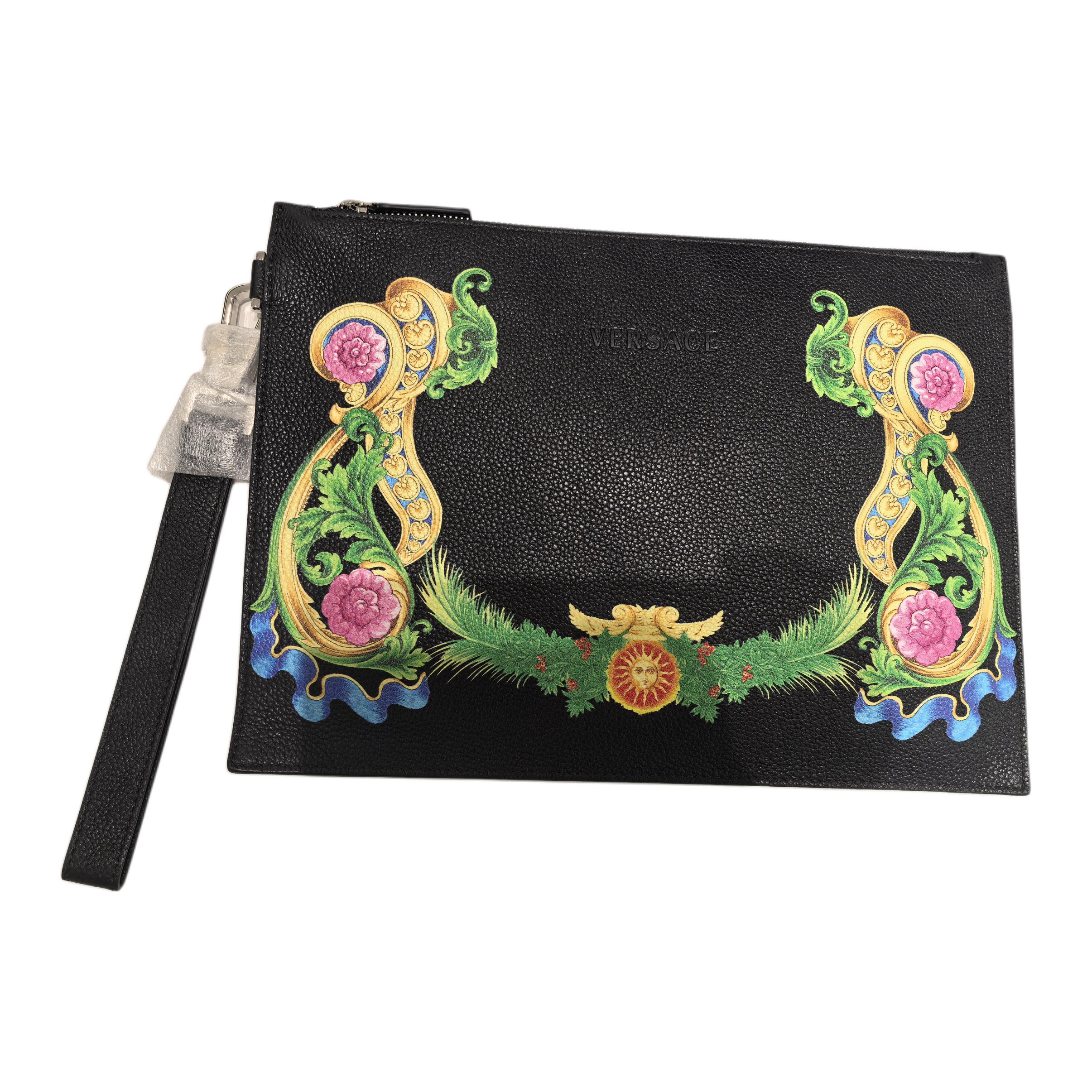 

Versace Floral Collection Leather Clutch Bag Large Unisex Clutch Bag Black DP85102-DVSIG-D41MP Basic Set (Bag+Dust Bag)