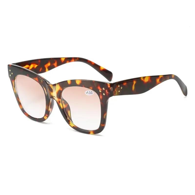Retro Oversized Frame Progressive Color Women's Presbyopia Glasses HD Luxury Gray Tea Leaf Lenses Sunscreen Reading Glasses