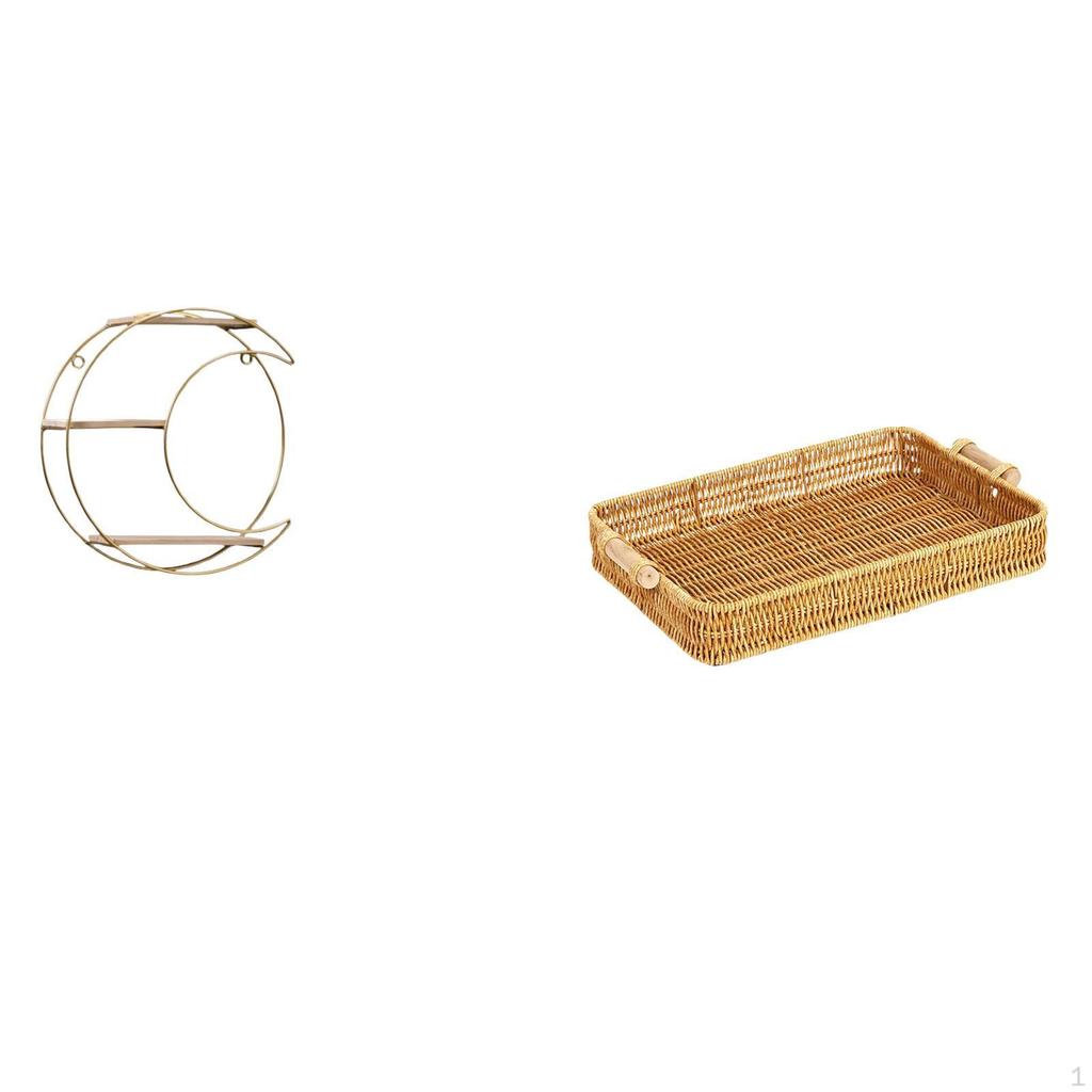 Modern Multifunctional Wall Mounted Shelf And Woven Fruit Basket Decorative Space Saving Display for