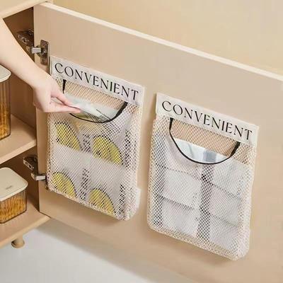 Wall Mount Mesh Storage Bag Garbage Bag Holder Plastic Shopping Bags Dispenser Sundries Bag Net Storage Grocery Bag Organizer