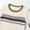  European and American Style New Women's Fashionable Round Neck Color-blocked Striped Vacation Top 8779144