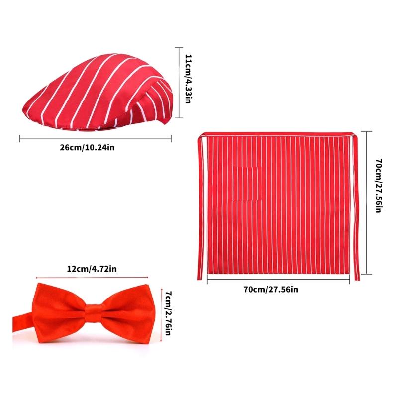 1950s Adult Waiter Costume Kits Waitress Costume Carnivals Hot Dogs Sodas Jerk Costumes with Stripe Apron,Caps Bowtie