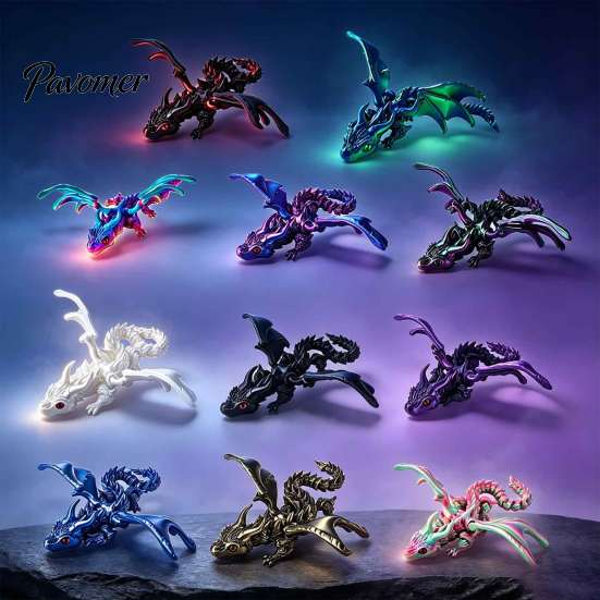 Handheld Fidget Tool 3D Printed Dragon with Wings, Flexible Articulated Winged Toys, Fine Carving Statue Desktop Animals Toy for Stress Relief,
