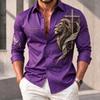 Men's Shirt New Style Retro Lion Art Printed Long Sleeved Shirt Cross Collar European and American Men's Top Casual Shirt