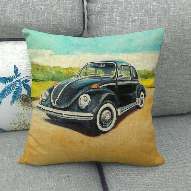 45cm *  unique watercolor car beetle design, suitable for family bedroom hotel  decoration pillow case
