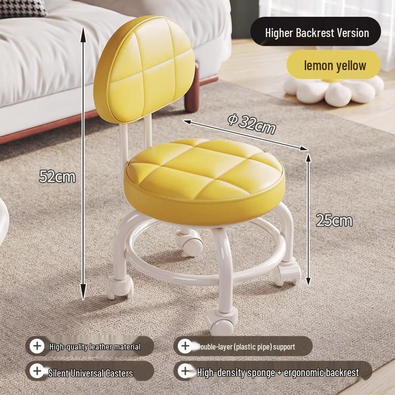 Compact Silent Rolling Stool with Lumbar Support and Soft Cushion
