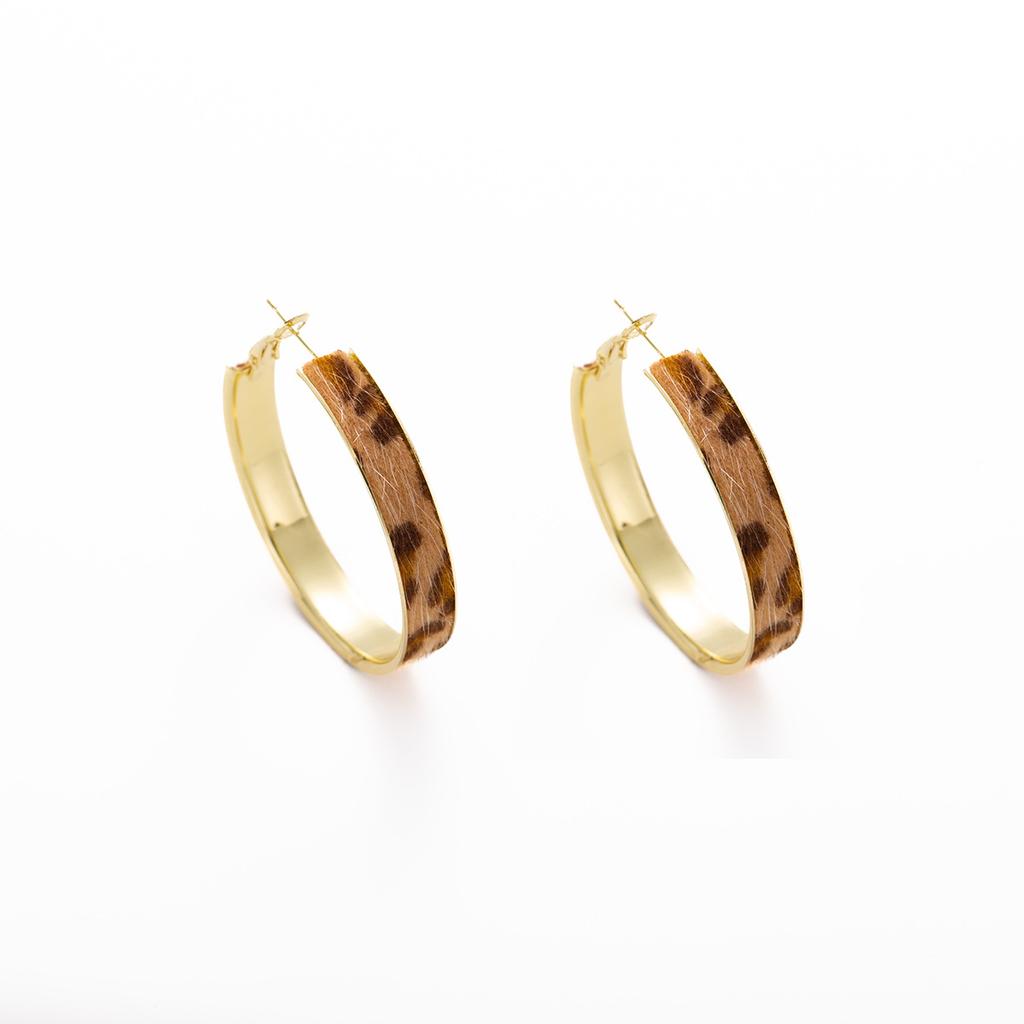 Leopard Print Geometric Round Earrings Autumn And Winter Temperament Stud Earrings Niche High-End Earrings Women